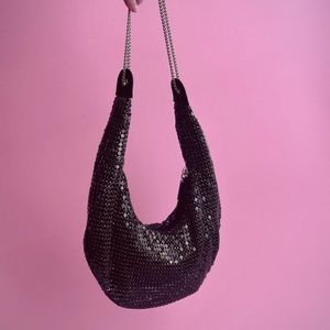 Slouchy Sparkly Shoulder Evening Bag With Zipper